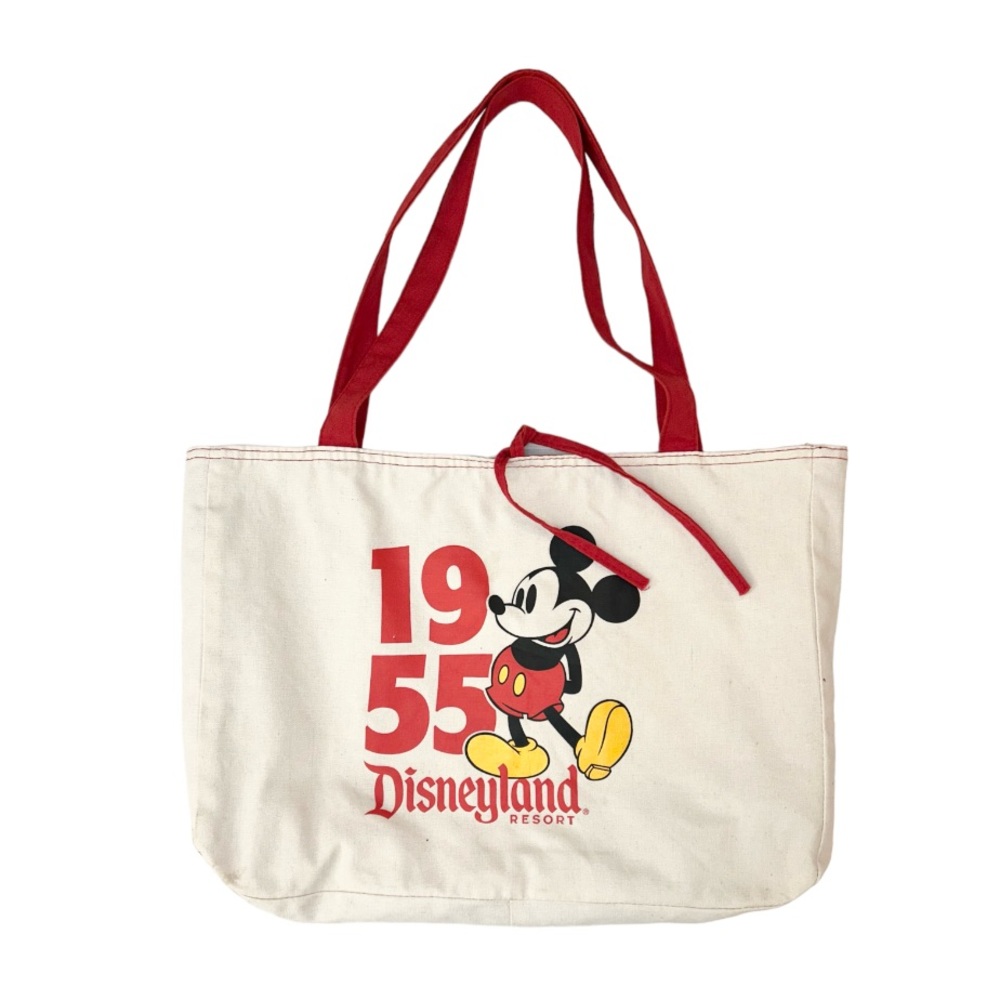 Disney Land  Reversible Canvas Tote Bag Mickey Mouse 1955 Red Mickey Print